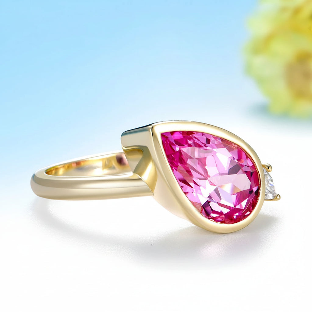 Poire Rose 3.5CT Pink Sapphire Moissanite Ring