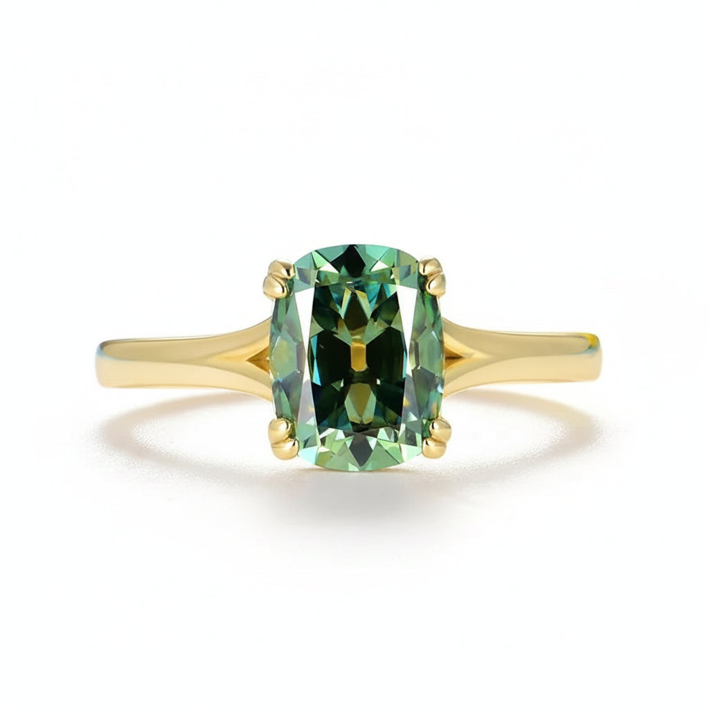 Cyan Trio 3CT OMC Moissanite Ring Set – set of three cyan OMC moissanite rings in solid gold by Lunara