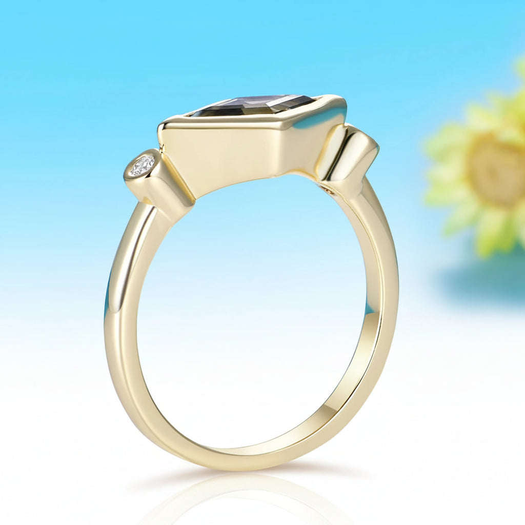 Nocturne Rhombus Moissanite Ring – worn on hand