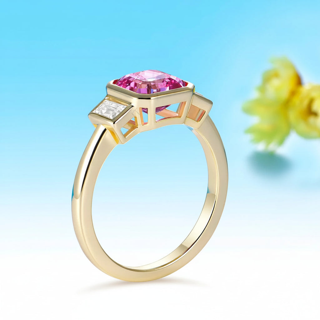 Fleur Rose Pink Sapphire Moissanite Ring – yellow gold setting