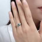 Asscher Cyan Moissanite Ring – close-up of cyan asscher facets