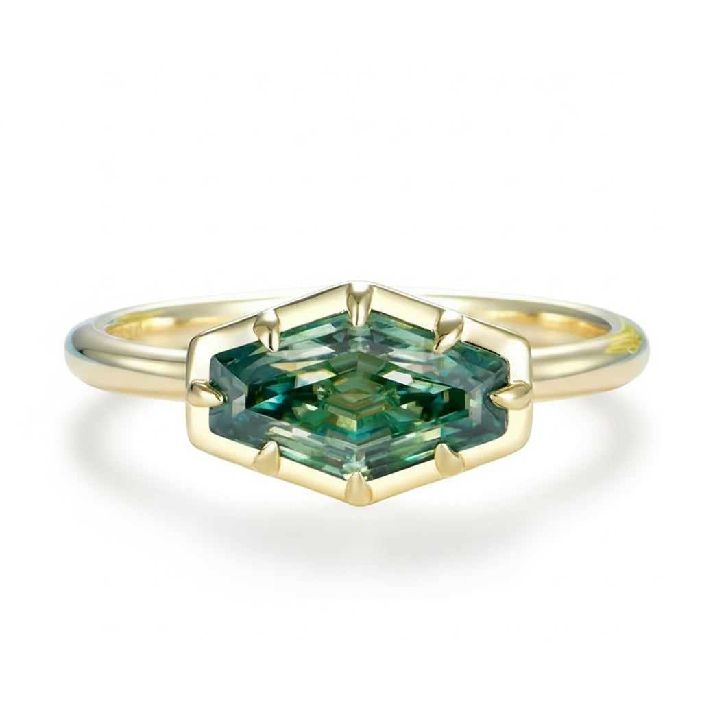 Hexagone Cyan 2CT Moissanite Ring
