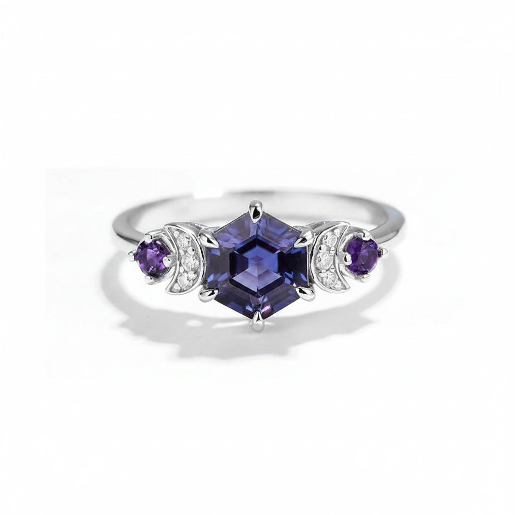 Hexagone Alexandrite Moissanite Ring – alexandrite hexagon moissanite ring in solid gold by Lunara